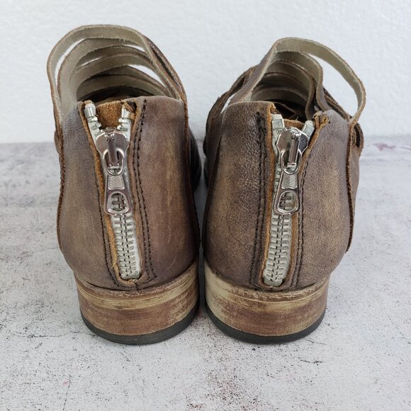 Free People Lost Valley Ankle Boots Leather Strappy Distressed Taupe sz 39 Boho - Picture 10 of 16